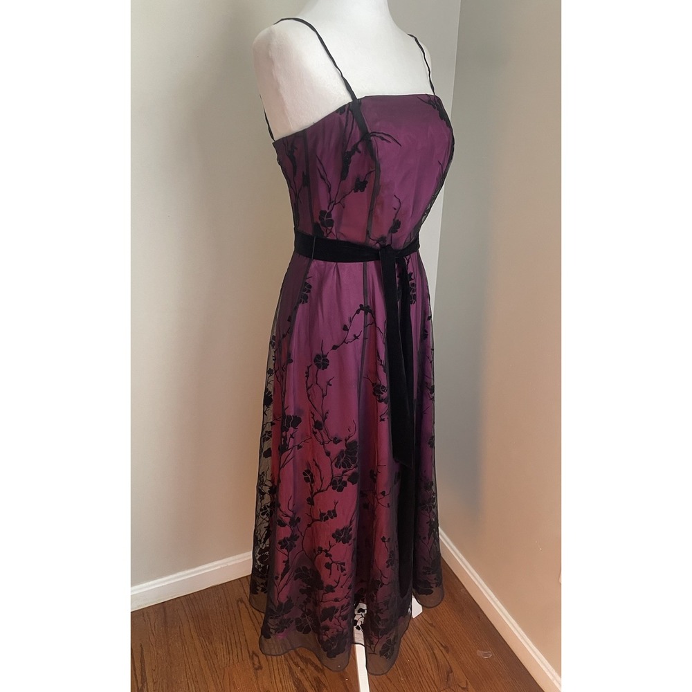 Papell‎ Boutique Evening Women 8 Whimsigoth Dress Black Lace Overlay Velvet Burn